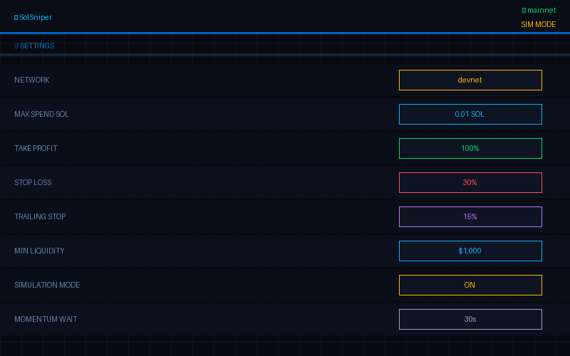 SolSniper Settings